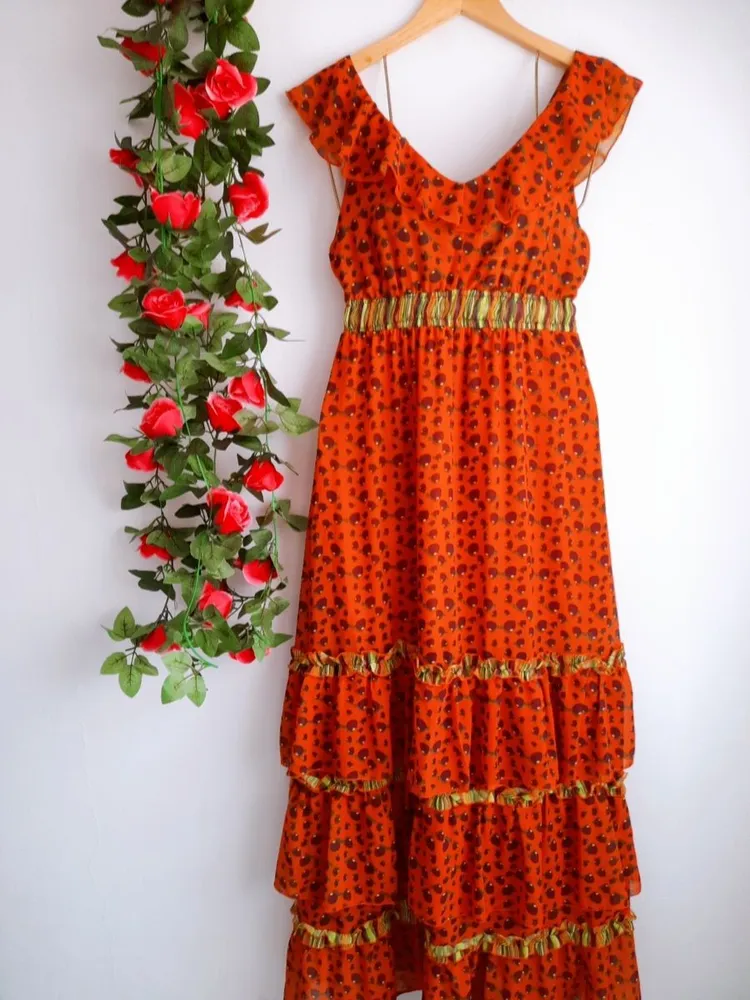 vestido longo chiffon estampado inspiração farm