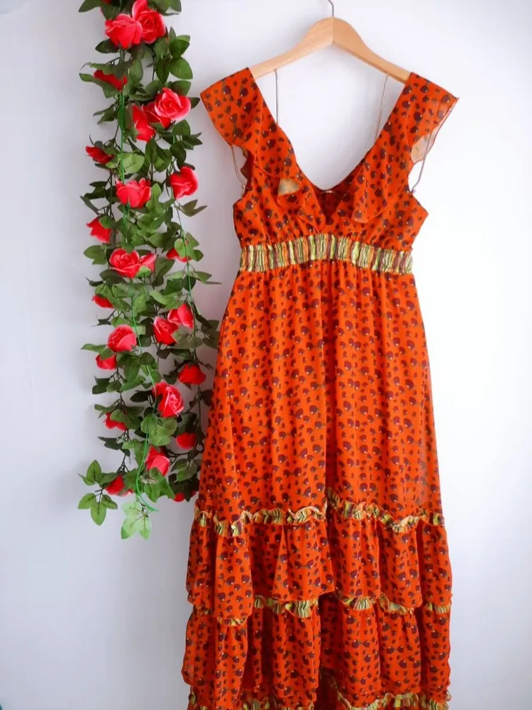 vestido longo chiffon estampado inspiração farm