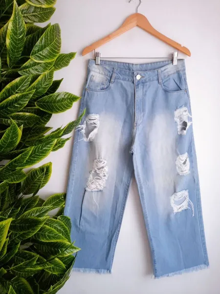calça jeans wide leg macross destroyed 42