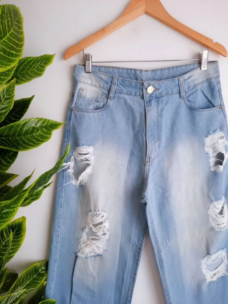 calça jeans wide leg macross destroyed 42