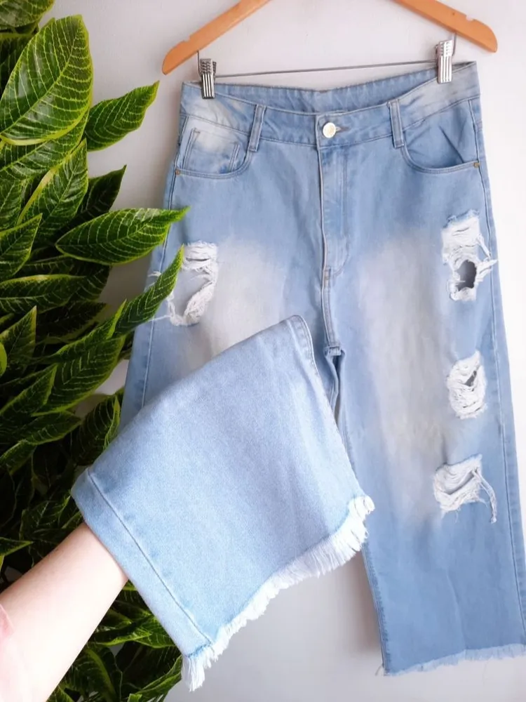 calça jeans wide leg macross destroyed 42