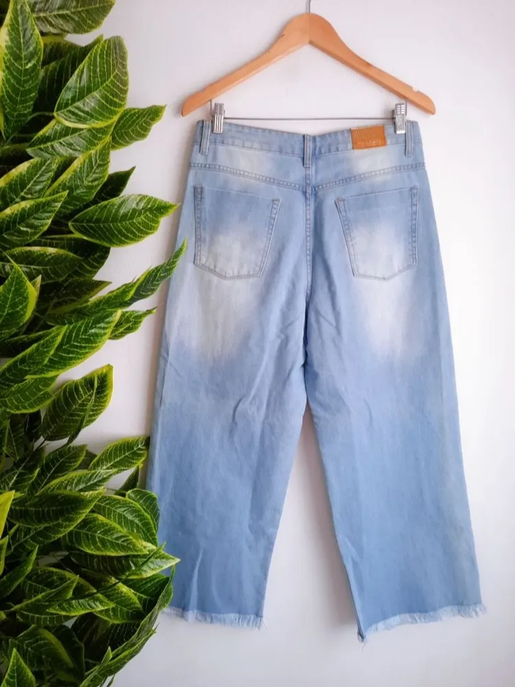 calça jeans wide leg macross destroyed 42