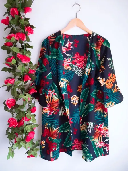 kimono estampado floral azul shein g