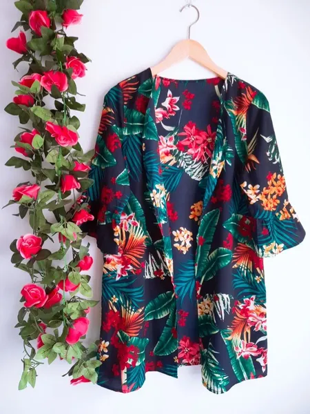 kimono estampado floral azul shein g