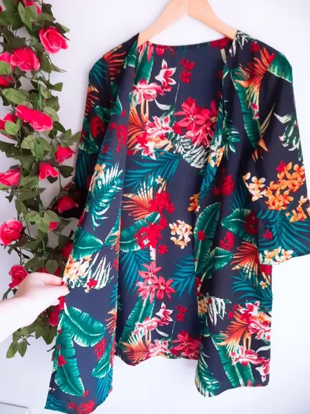 kimono estampado floral azul shein g