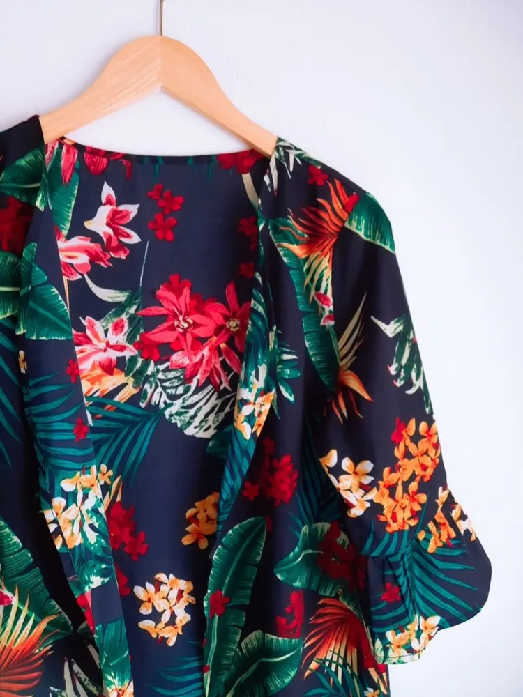 kimono estampado floral azul shein g