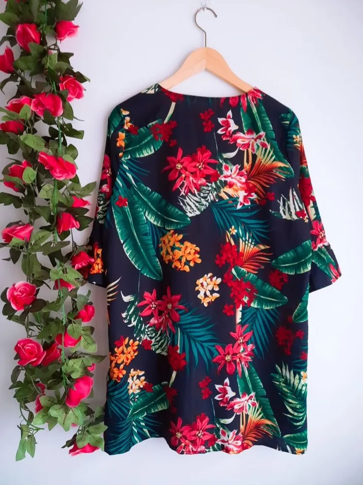 kimono estampado floral azul shein g