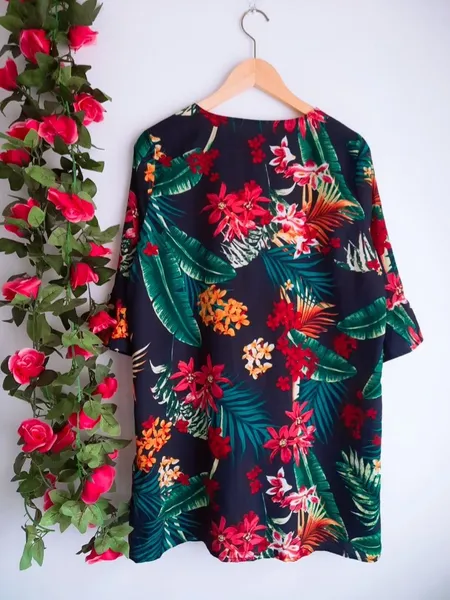 kimono estampado floral azul shein g