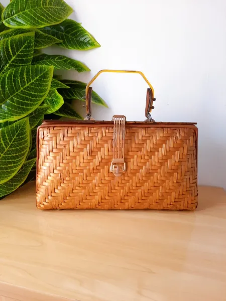 bolsa de palha vime raridade de mão