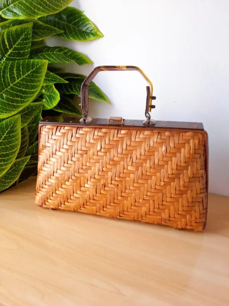 bolsa de palha vime raridade de mão