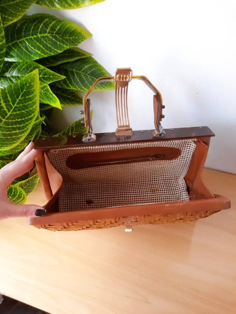 bolsa de palha vime raridade de mão