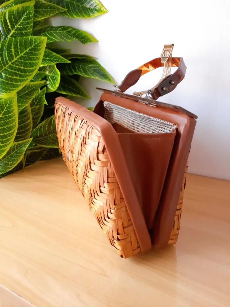 bolsa de palha vime raridade de mão