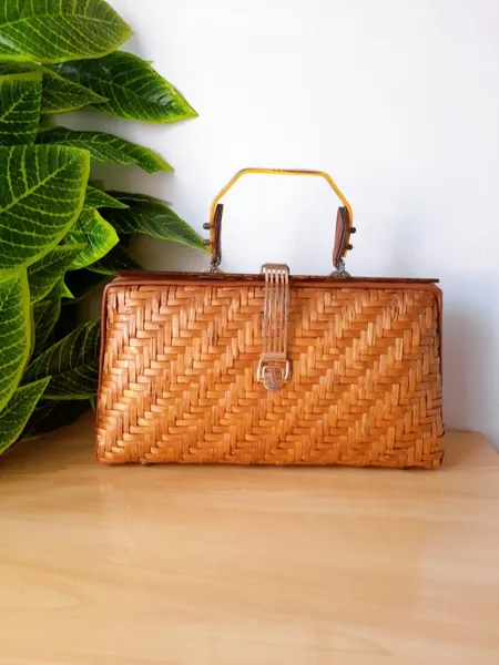 bolsa de palha vime raridade de mão