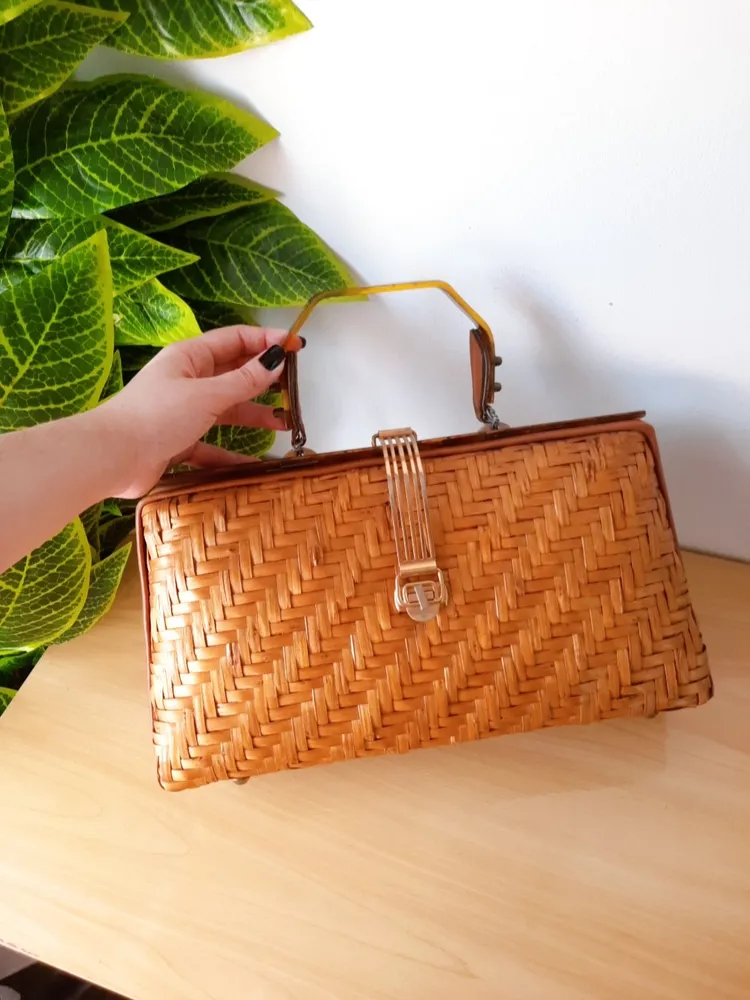 bolsa de palha vime raridade de mão