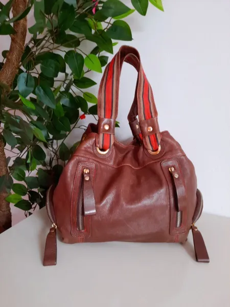 bolsa tote de couro legítimo marrom