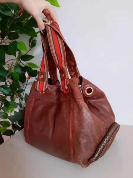 bolsa tote de couro legítimo marrom