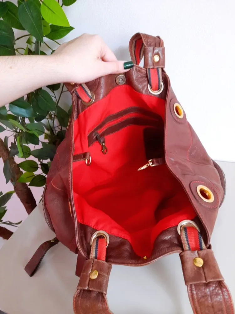 bolsa tote de couro legítimo marrom