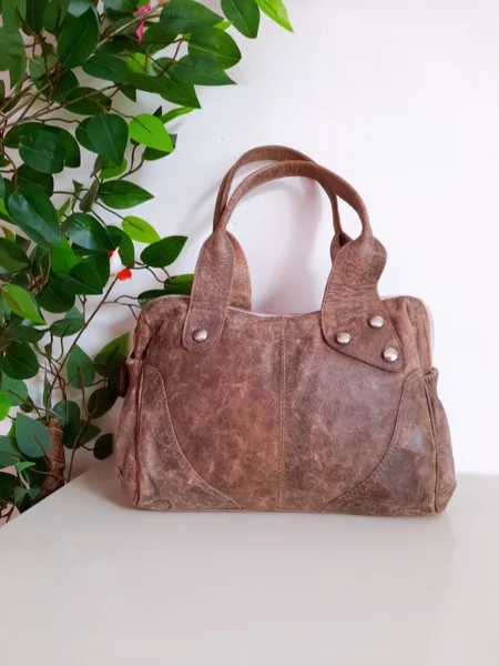 bolsa ombro em couro legítimo marrom mesclado