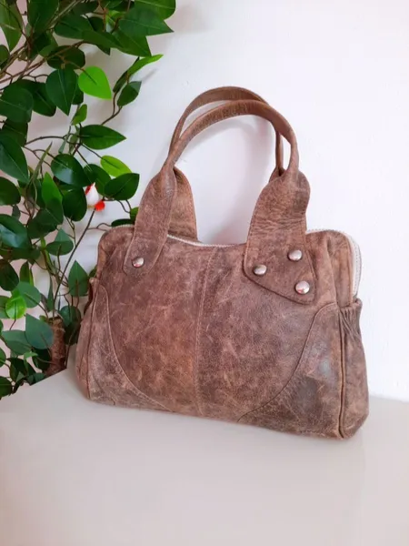 bolsa ombro em couro legítimo marrom mesclado