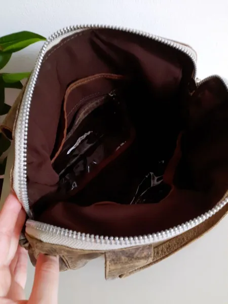 bolsa ombro em couro legítimo marrom mesclado