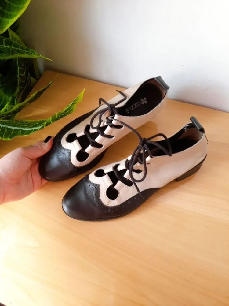 sapato oxford retrô couro legítimo bicolor 35 azzuli