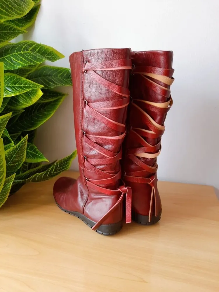 bota couro legítimo trançada bordô 35