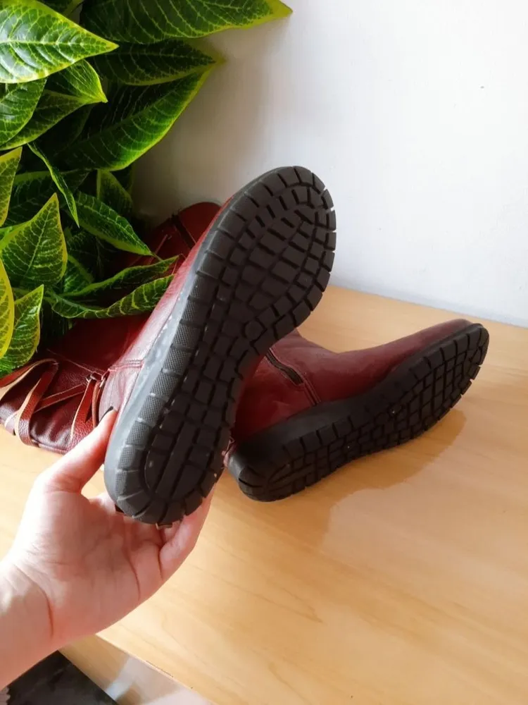 bota couro legítimo trançada bordô 35
