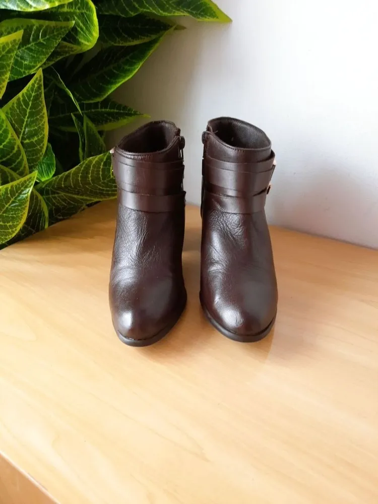 bota couro legítimo cano curto marrom 36