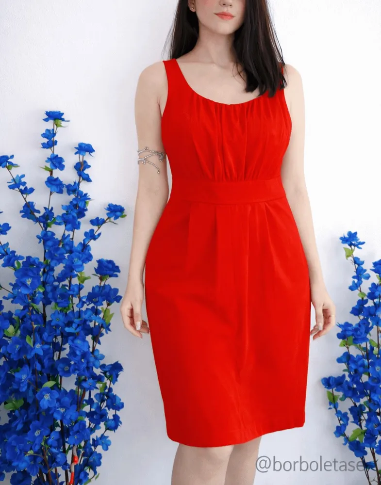 vestido vermelho drapeado zara