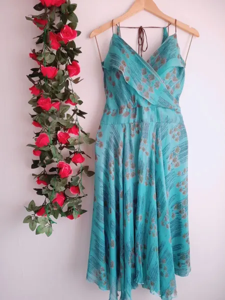 vestido midi seda pura azul lita mortari