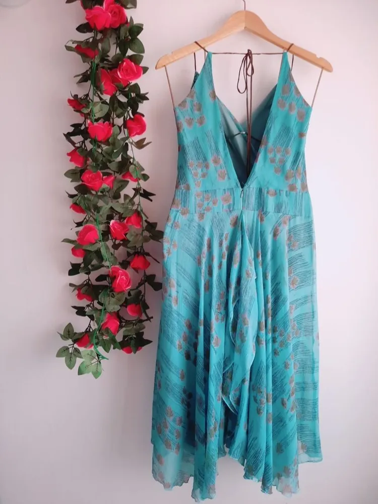 vestido midi seda pura azul lita mortari