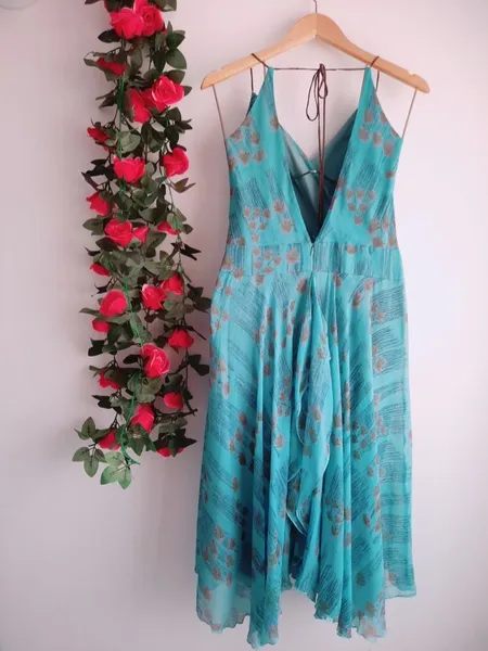vestido midi seda pura azul lita mortari