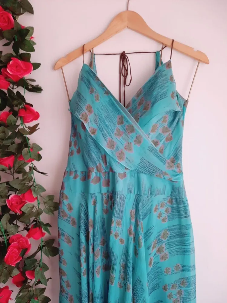 vestido midi seda pura azul lita mortari