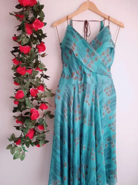 vestido midi seda pura azul lita mortari