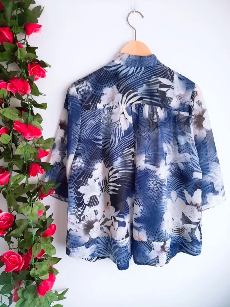 camisa bata oversized azul estampada barreds