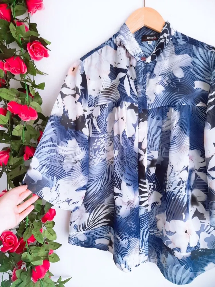 camisa bata oversized azul estampada barreds