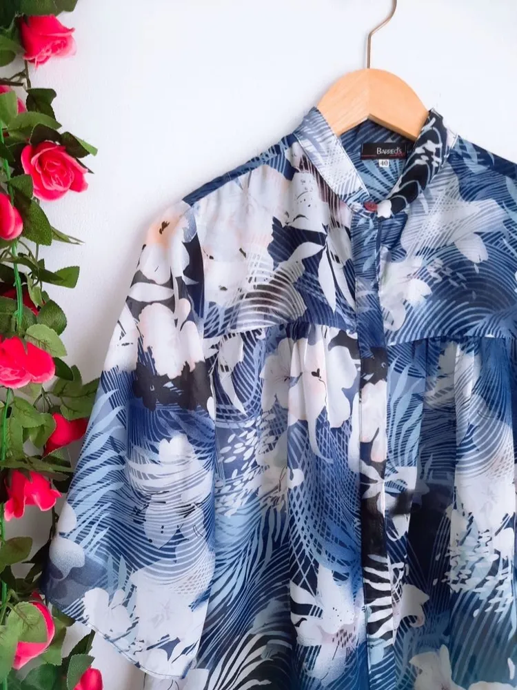 camisa bata oversized azul estampada barreds