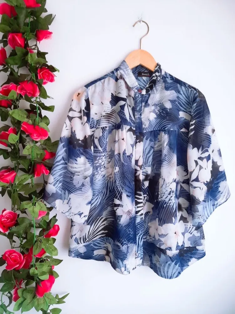 camisa bata oversized azul estampada barreds