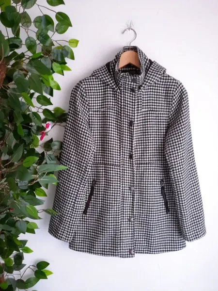 casaco parka pied de poule em lã renner blue steel