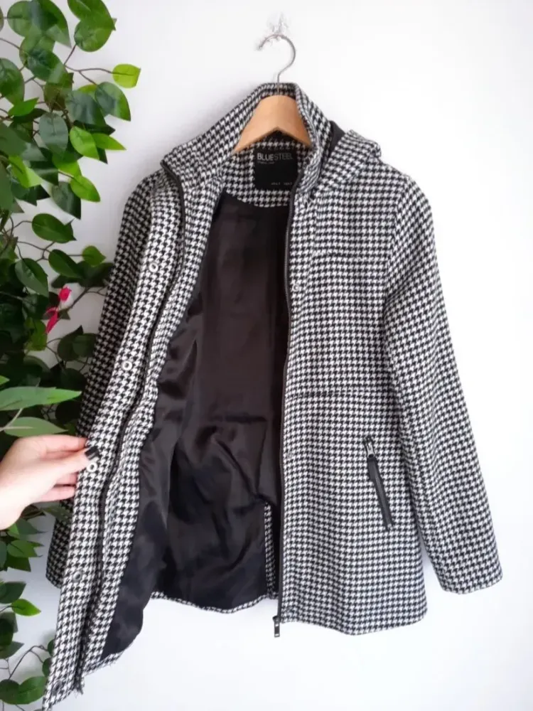 casaco parka pied de poule em lã renner blue steel
