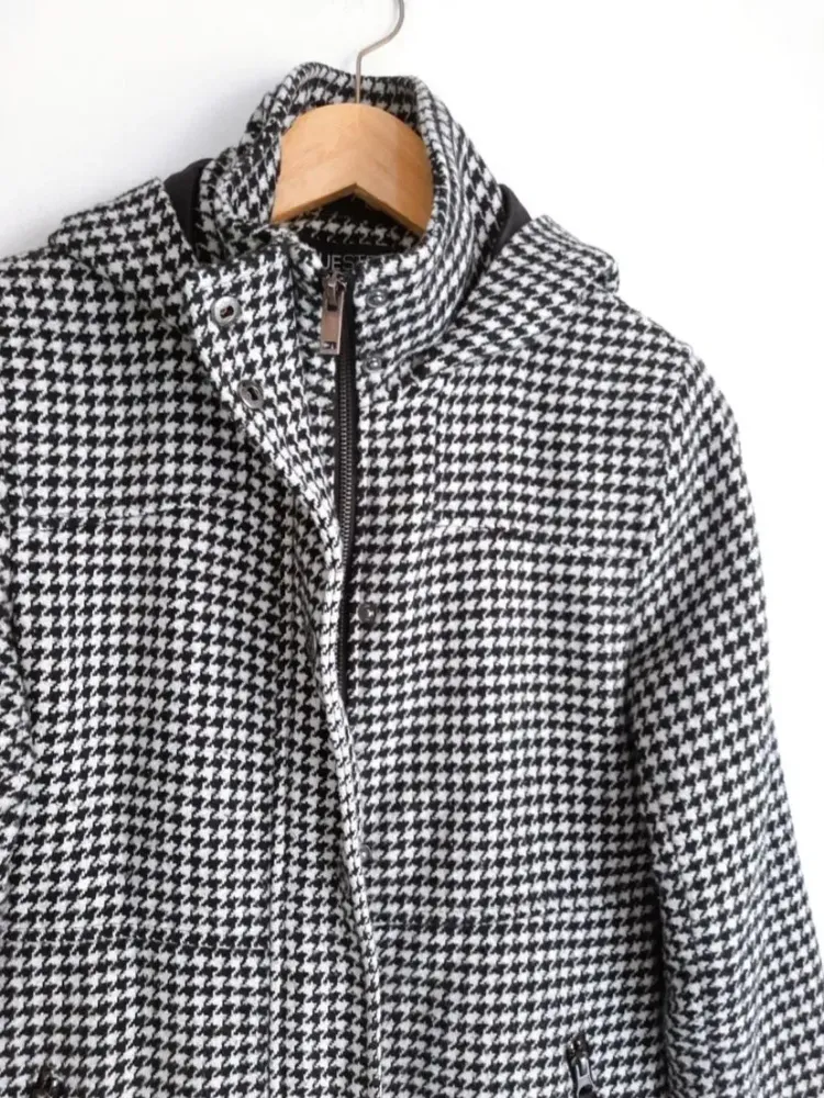 casaco parka pied de poule em lã renner blue steel