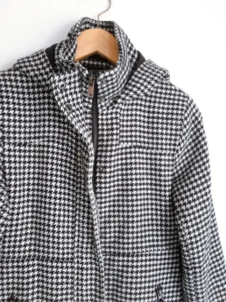 casaco parka pied de poule em lã renner blue steel