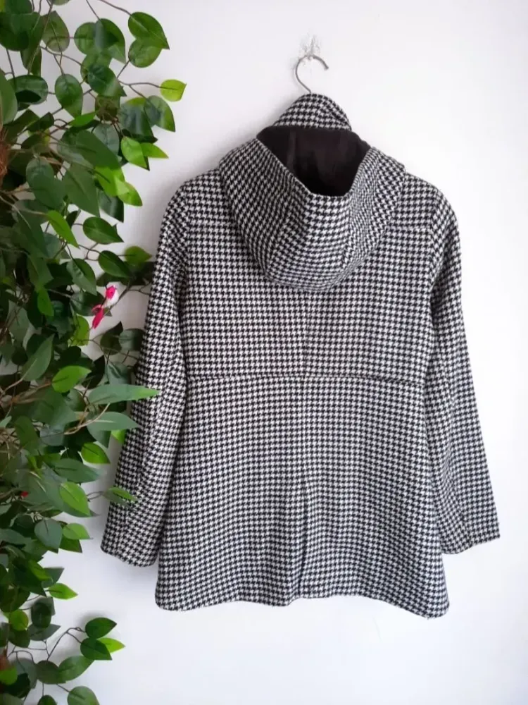 casaco parka pied de poule em lã renner blue steel