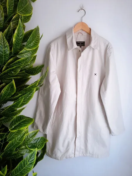 jaqueta alongada off white sarja grossa polo play