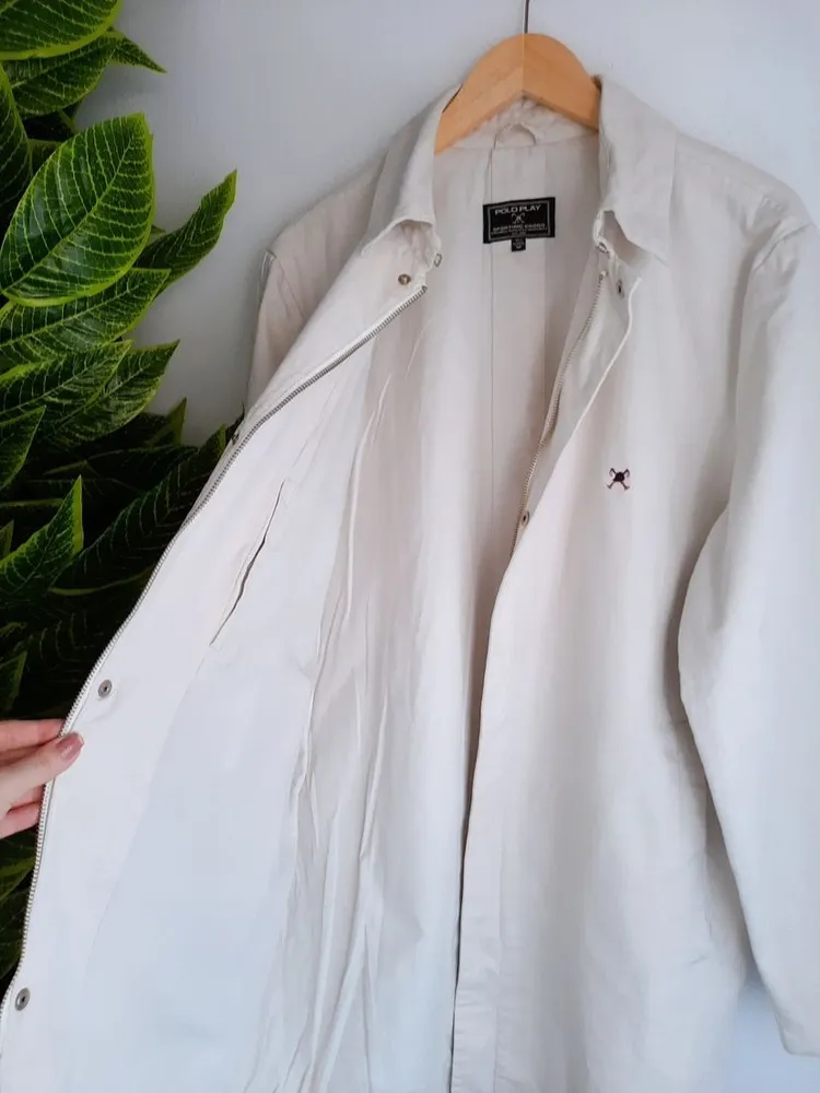 jaqueta alongada off white sarja grossa polo play