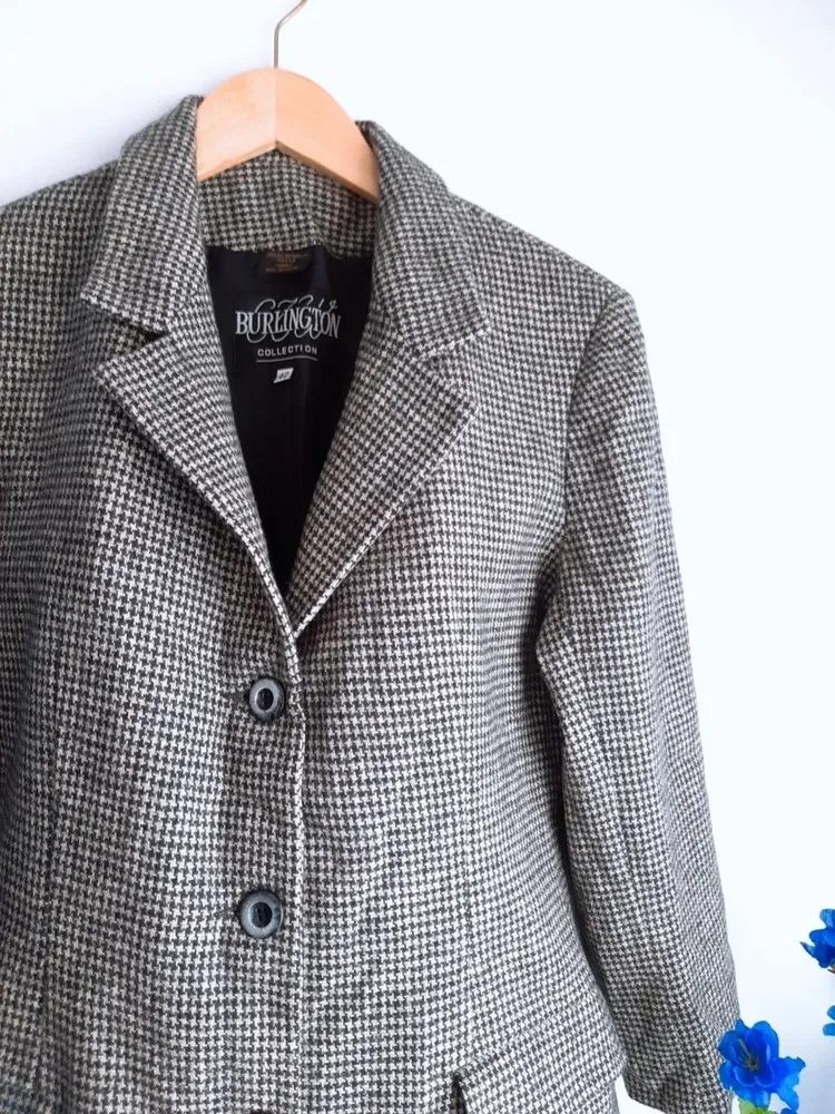 blazer de lã pied de poule preto e branco