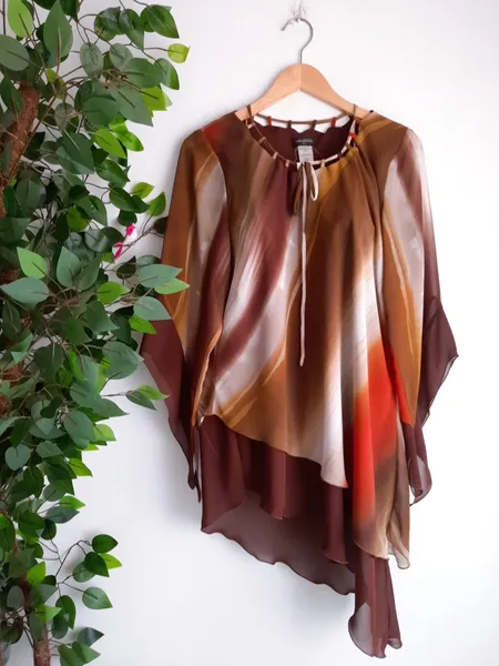 blusa lenço assimétrica marrom mesclado