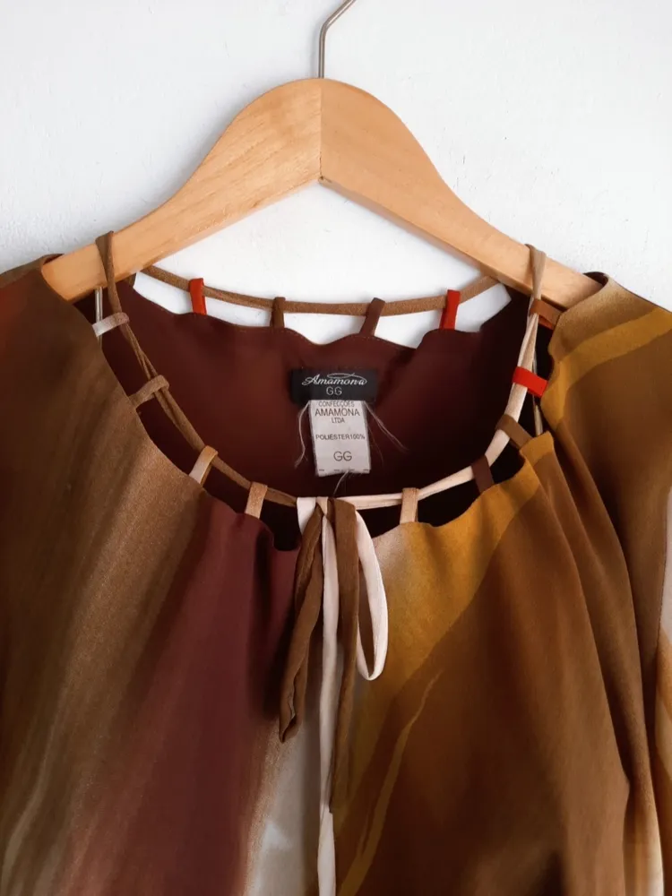 blusa lenço assimétrica marrom mesclado