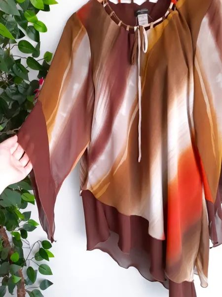 blusa lenço assimétrica marrom mesclado