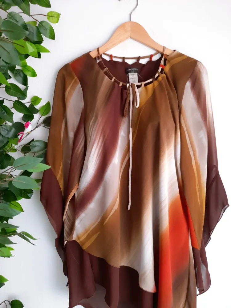 blusa lenço assimétrica marrom mesclado